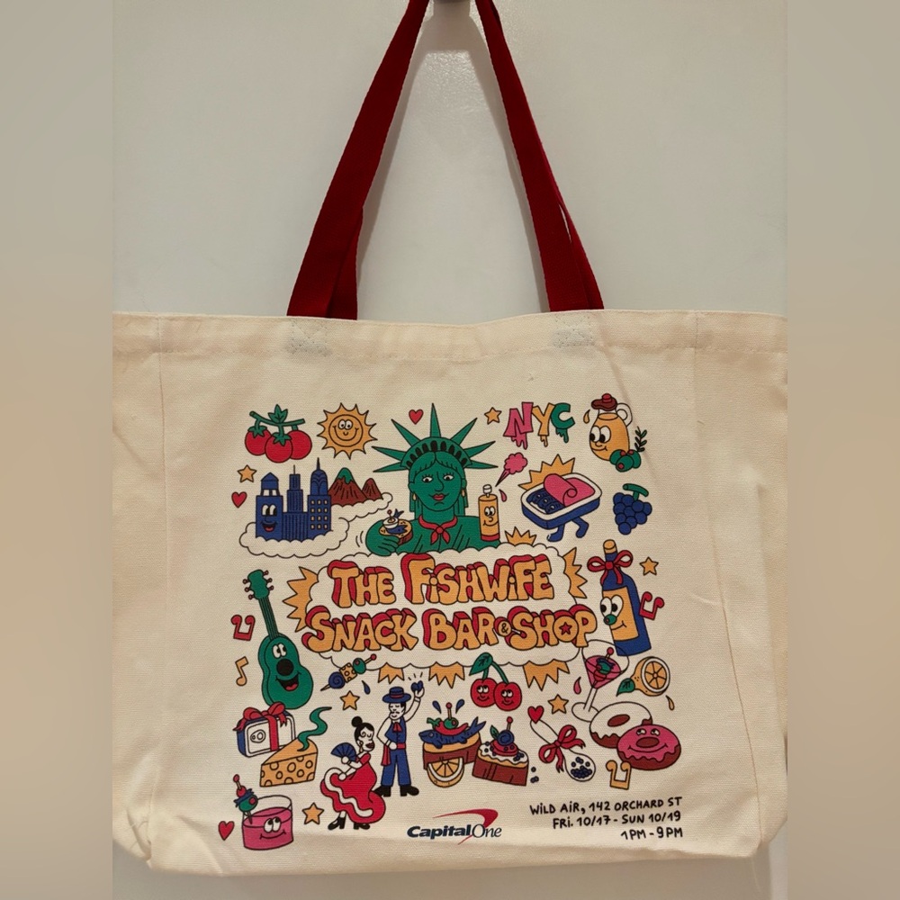 NEW Fishwife NYC Popup Limited Ed. Tote bag. Approx measurements 13”X12.5”X5”